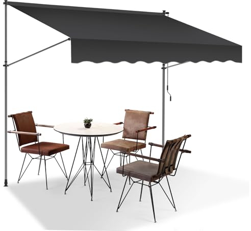 Eulenke Klemmmarkise Balkonmarkise 350 cm breit, Markise ohne Bohren mit Handkurbel, UV-beständig, Sonnenschutz und Wasserdicht, Grau