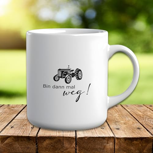 Tasse mit Spruch ″Bin dann mal weg! - Traktor″ Motiv T29 Keramik Geschenk Geburtstag Spruchtasse Motivtasse Bulldog Landwirt Hobby 330 ml
