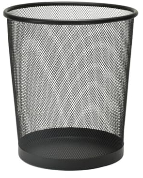 Sinxioer Office 20L/14L Waste Bin, Wire Mesh Waste Paper Bin, XXL Paper Bin, Metal Office Bin, Mesh, Round, Black (14L)