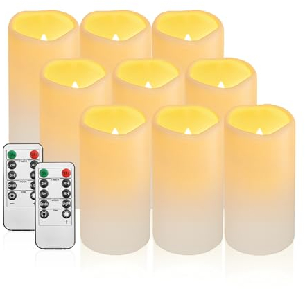 Biyanuo Wasserdichte Outdoor LED Kerzen Fernbedienung Timer, Kunststoff flammenlose batteriebetriebene elektrische Säulenkerze (D7.5 xH14cm) Camping, Hochzeiten, Geschenke,Home Decoration