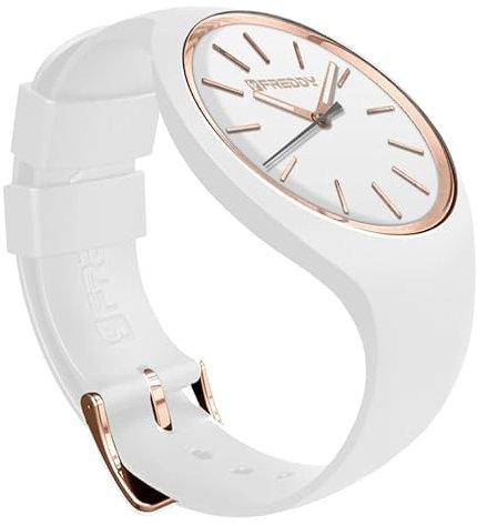FREDDY Orologio da Polso Donna Rhythm, Rhythm Orologio da Donna in Silicone Bianco e Gold, Cassa Tonda 34 mm