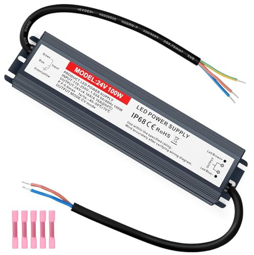 100W LED Trafo 24V Netzteil, Wasserdicht IP68 LED Transformator Adapter, 4.16A 110V-250V AC to 24V DC LED Treiber für LED-Streifen im Innen- und Außenbereich