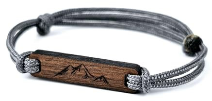 Edelholz-Armband mit Berggravur, Paracord Armband: Rückseite personalisierbar & Made in Germany (Grau)