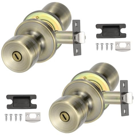 PATIKIL Privacy Keyless Door Knobs Interior, 2 Pack Round Zinc Alloy Bedroom Bathroom Door Knob with Lock Entry Indoor Outdoor Door, Bronze