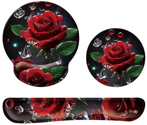 3-IN-1Keyboard Wrist Rest and Mouse Pad with Wrist Support Mouse Mat Set Keyboard Mat with Anti-Skid Mouse Pad Wrist Support for Computer Laptop Working Gaming(Rose)