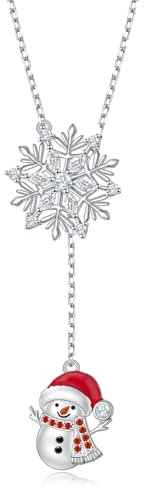 HOOHWE Schneeflocke und Schneemann Halsketten für Frauen 925 Sterling Silber Weihnachten Anhänger Halskette Winter Weihnachten Schmuck Geschenke