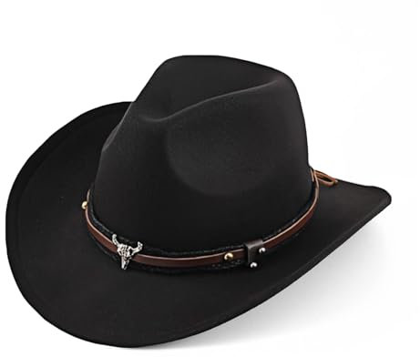 Aegistus Western Cowboy Hat for Men and Women - Unisex Felt Wide Edge Panama Hat With Strap in Black