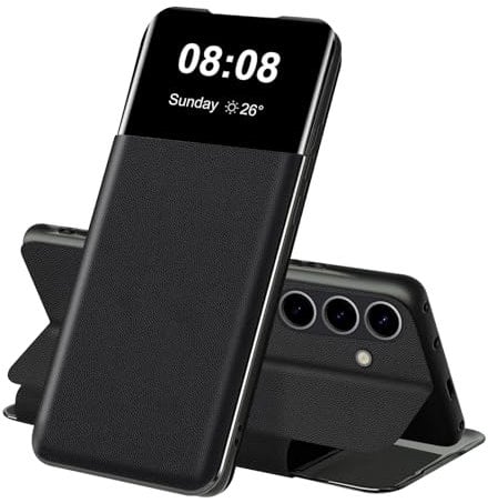 Wallet Case for Samsung S25 Plus Case Clear View for Samsung Galaxy S25 Plus Protective Phone Case with Card Slots Kickstand Flip Silicone TPU Anti-Shock Slim Soft 360 Full Body Cover 5G (Black)