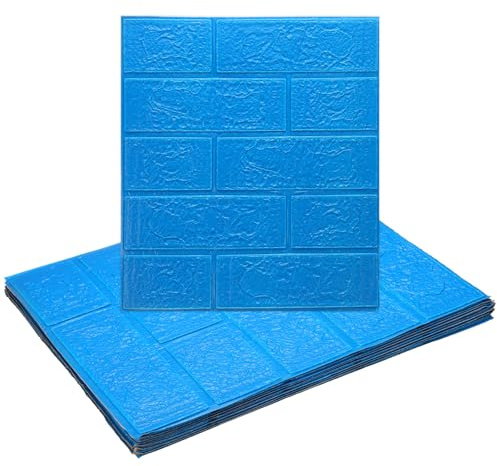 sourcing map 10pcs 3D Brick Effect Wall Panels 14.5 Sq Ft Coverage Peel and Stick Brick Wall Tile, 13.8x15.2 Waterproof Brick Design Wallpaper Backsplash, Dark Blue
