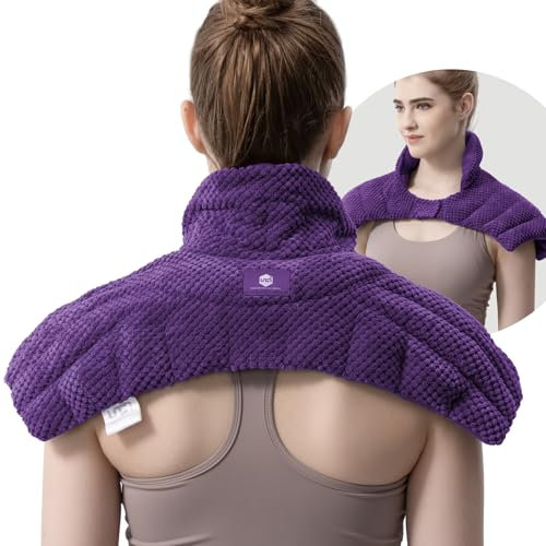 UNCN Bolsa de trigo grande apta para microondas para cuello y hombro, almohadilla térmica para microondas para aliviar el dolor, hombro y cuello con terapia de calor natural, color morado