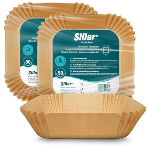 Sillar Papier Cuisson Air Fryer Carré 16 cm 100 pièces Paper Sulfurisé pour Friteuse a Air, Parchemin Moule Accessoires compatible avec Airfryer