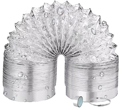 Tuyau D'evacuation D'air Flexible, Tuyau Climatiseur Mobile, Gaine Alu Flexible, Gaine Alu Semi-Rigide en Aluminium Double Couche avec Fil D'acier, pour Hotte Aspirante, Ventilateur Tubulair(5m,120mm)