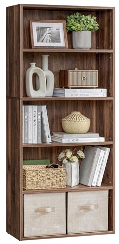 VASAGLE Custos Collection - Bookshelf, 5-Tier Bookcase, Book Shelf, Open Storage Shelf, 9.4 x 23.6 x 52.8 Inches, for Living Room, Home Office, Dinning Room, Natural Walnut ULBC165K01