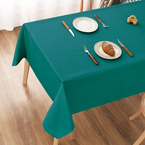 AooHome Tischdecke Abwaschbar, Blaugrün Tischdecken 140x240cm Leinen-Optik Tischtuch aus Polyester Wasserabweisend mit Lotuseffekt, Dauerhaft Kratzfest für Wohnzimmer, Esszimmer, Balkon, Garten