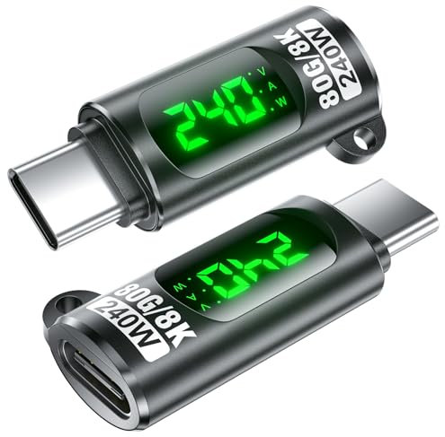 240W USB C Adapter Power Meter Tester (2 Pack) - Voltage Current Power LED Digital Display, Type C Male to Female Extension Connector for iPhone 15/16, MacBook, iPad & More USB-C Cables/Devices