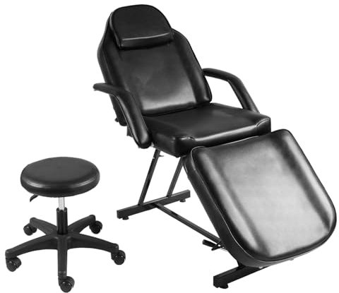 DARDVORLAG Kosmetikliege Massageliege klappbar höhenverstellbar 3 Zone mit kosmetikhocker (Schwarz, 182cmX82cmX74cm)