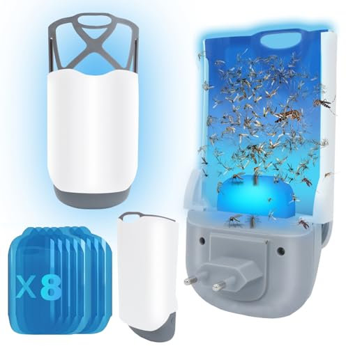 SIGANDG Steckdosen-Fliegenfalle,Flight Insect Trap,Mückenvernichter, Steckbare Fliegende Insektenfalle für Mücken, Fliegen, Fruchtfliegen, Motten, Mücken (1 Gerät + 8 Nachfüllpatronen)