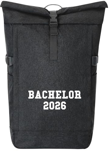 Huuraa Kurierrucksack Bachelor 2026 Abschluss 30-44 Liter Black Melange Fairtrade Rolltop Rucksack Geschenkidee