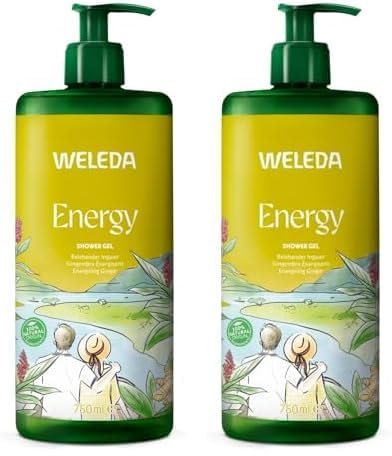 WELEDA - Energy Gel Douche Gingembre Énergisant - 750 ml - Énergie, dynamisme et vitalité - Adapté à tous les types de peaux - NATRUE - 750 ml (Lot de 2)