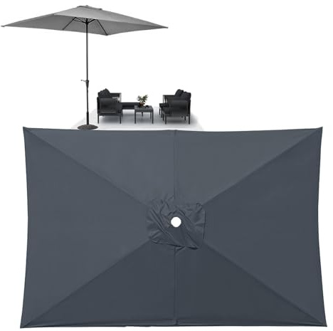 Tela De Paraguas Recambio Protección UV Impermeable Toldo De Recambio Para Sombrilla De Piscina Jardín Terrazas Exterior, Rectángulo 2x2m 3x2m 3x3m, 6 Varillas, Cubierta De Repuesto(Grays,3x2m)