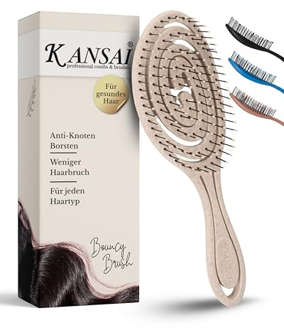 Kansai BOUNCY Brush mit flexiblen Noppenborsten I Natur I Hochwertige Haarbürste ohne Ziepen I Von Friseuren & Stylisten empfohlen I Entwirrungsbürste ideal für glattes & lockiges Haar