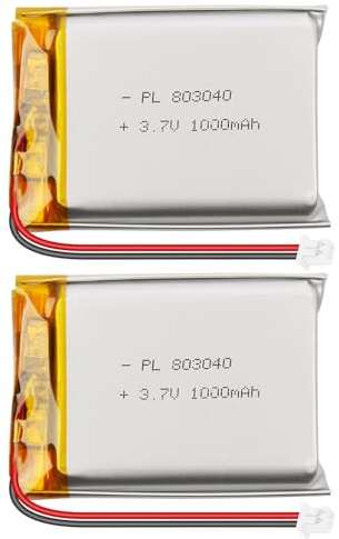 3,7 V 3000 mAh Batteria LiPo ricaricabile, batteria al litio-polimero 803040 con protezione PCM, connettore Micro-JST 1,25 mm a 2 pin per ESP32, Arduino, NodeMCU, drone RC (confezione da 2)