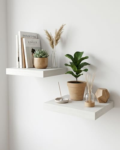 Amveya 2 Set Wandregal Schwebend Weiß 25x22cm Regalbrett Regale für Wände Regalbrett Wand Regal Regale Kleines Hängeregal Bücherregal Geeignet für Büros, Wohnzimmer, Schlafzimmer und Küchen (2, 25cm)