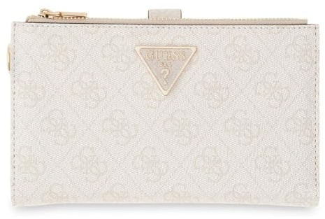 GUESS Geldbörse Laurel II SLG Double Zip Organizer Bone Logo Creme