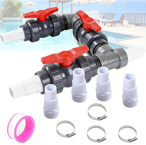 IDAMAKON Bypass Pool Set, Ø 50 mm Wärmepumpe Pool Anschluss Set, Bypass Set für Pool inkl. 32mm & 38mm Schläuchen und Adaptern, zur Präzisen Steuerung der Wasserzufuhr und Optimalen Temperaturreg