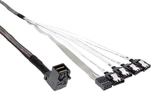 InLine 27631A Mini SAS HD Kabel, SFF-8643 gewinkelt zu 4x SATA + Sideband, 0,5m