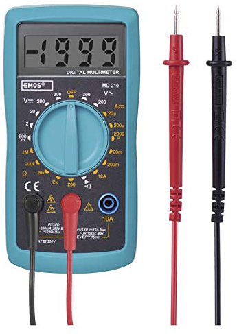 EMOS Digitaler Multimeter mit Messspitzen und Etui, AC/DC/Widerstand Spannungsprüfer, Volttester, Spannungstester mit Batterie, Blau
