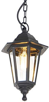 Qazqa - Klassisch I Antik Romantische Hängeleuchte schwarz IP44 - New Haven I Außenbeleuchtung - Kunststoff Länglich - LED geeignet E27