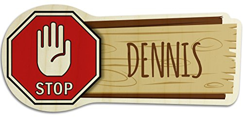 printplanet Türschild aus Holz mit Namen Dennis - Motiv Stopschild mit Hand - Namensschild, Holzschild, Kinderzimmer-Schild