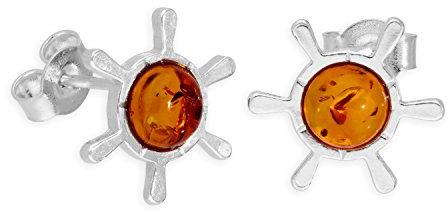 Sterlingsilber & baltischer Bernstein Schiffssteuerrad Ohrstecker