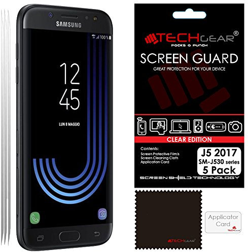 TECHGEAR [5 Pack] Protection d'Écran pour Galaxy J5 2017, Film de Protection Ultra Clair avec Chiffon de Nettoyage et Carte d'Application Compatible pour Samsung Galaxy J5 2017 (Séries SM-J530)