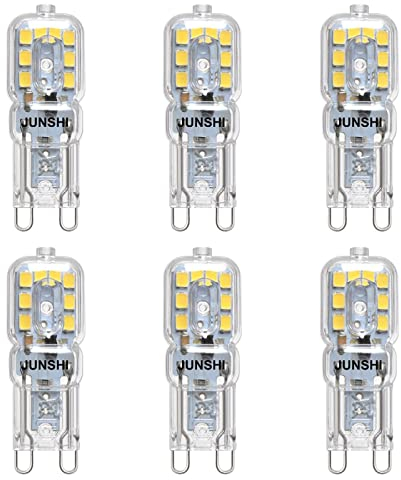 JUNSHI G9 LED Lampe Kaltweiß 6500K,2.5W G9 LED Leuchtmittel Ersatz 20W Halogenlampen,230 Lumen,360° Abstrahlwinkel,AC220-240V,Nicht Dimmbar,6er Pack