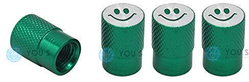 YOU.S Alu Smiley Ventilkappen Grün mit Dichtung Ventil Kappen Abdeckung für Auto PKW LKW (4 Stück)