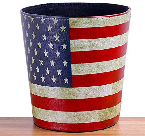 DreamsEden Vintage Leather Trash Can - Retro Waste Toillet Paper Bin Basket for Bathroom Bedroom Office (American Flag)