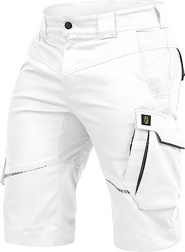 Leibwächter Arbeitsshorts Herren Flex Line Weiß – Größe 52 – Robuste Cargo Hose mit Taschen – Handwerker Shorts – Berufsbekleidung – Multifunktionshose mit Reflektoren