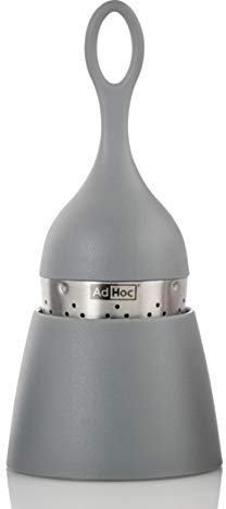 AdHoc TE16 FLOATEA Infuseur à thé flottant | Acier inoxydable/plastique | Filtre à thé en vrac, avec support collecteur d'égouttement, remplissage facile, (H) 130 mm x (P) 40 mm, gris