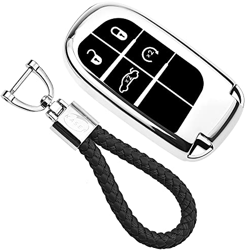 KASER Autoschlüssel Hülle kompatibel für Jeep Cover TPU Silikon Hochglanz Schutzhülle Schlüsselhülle Fernbedienung Keyless Cherokee Renegade FIAT 500X Schlüsselbund (Silber)