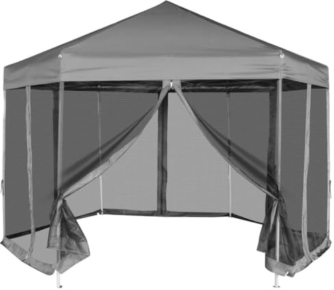 Ausla Pop-Up-Pavillon, sechseckig, Pop-Up-Pavillon, faltbar, wasserdicht, mit 6 Wänden, Grau, 3,6 x 3,1 m