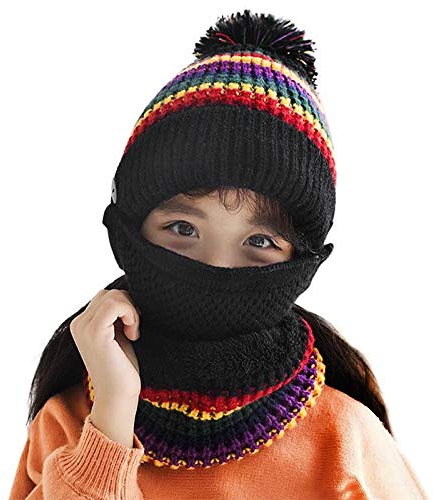 Afinder Kinder Baby Mütze Loop Schal Set Winter warme weiche Strickmütze Loopschal Mädchen Jungen Beanie Wintermütze Rundschal mit Fleecefutter