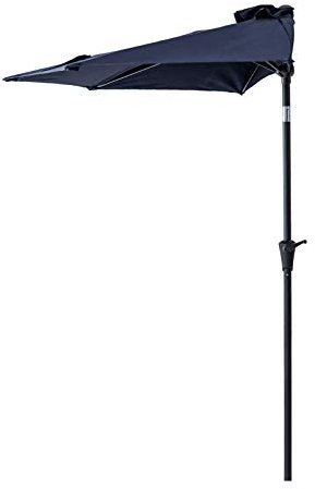 FLAME&SHADE 2.75m Half Round Outdoor Market Garden Parasol Patio Table Umbrella with Tilt and Crank for Wall Balcony, Navy Blue