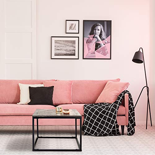 WOMO-DESIGN Beistelltisch 60 x 60 cm, Quadratisch, Grau, Unikat, handgefertigt aus Massivholz, Mangoholz, Parkettoptik, Metallgestell Schwarz, Design Wohnzimmertisch Couchtisch Sofatisch Holztisch