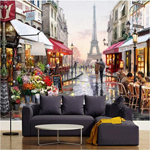 Fototapete Ölgemälde Des Pariser Straßenblumenladens Fototapete Restaurant Clubs Ktv Bar 3D Wandbild Wand Papier Papier Peint Enfant 350X256cm