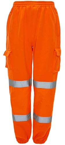 LJ Mens Hi Vis Viz Jogging Bottoms Combat Trousers Safety Sweat Pants Super Soft Fleece Workwear Joggers (Orange, Large, l)