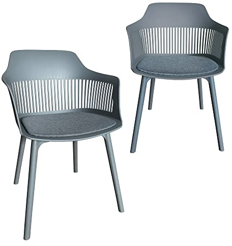 Trisens moderner Gartenstuhl in eleganter Optik - Bequeme Esszimmerstühle Pflegeleichte Terrassenmöbel für den Außen- und Innenbereich, Farbe:Grau, Menge:2 St.