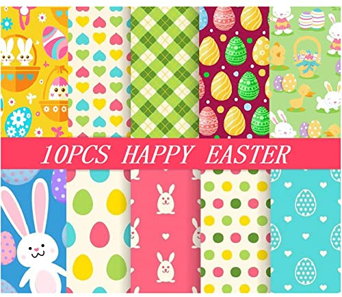 Oster-Kaliko-Set, 10 Stück, Ostern, bedruckte Stoffe, Osterstoffe, Baumwollstoffbündel, mehrfarbig, Stoff-Patchwork, gemischte Quadrate, Hasenei, Kaliko, Bastelbedarf, gestepptes Patchwork