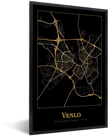 MuchoWow Poster Bilder Wanddeko Deko Wohnzimmer 20x30 cm Karte - Venlo - Einfach - Gold - Schwarz